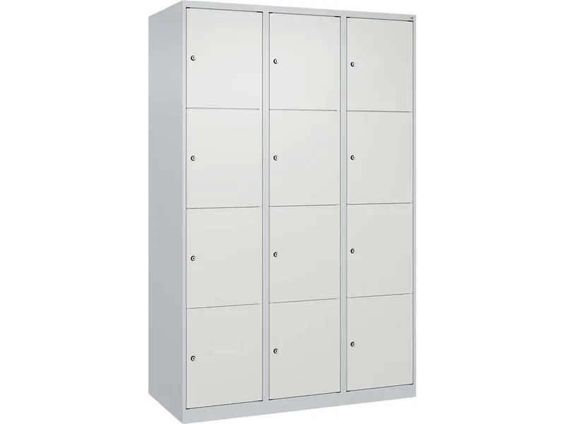 C+P C+P Schließfachschrank Classic PLUS, 12 Fächer, 1850x1200x500mm, Lichtgrau/Verkehrsweiß – Produktbild 1 von 3