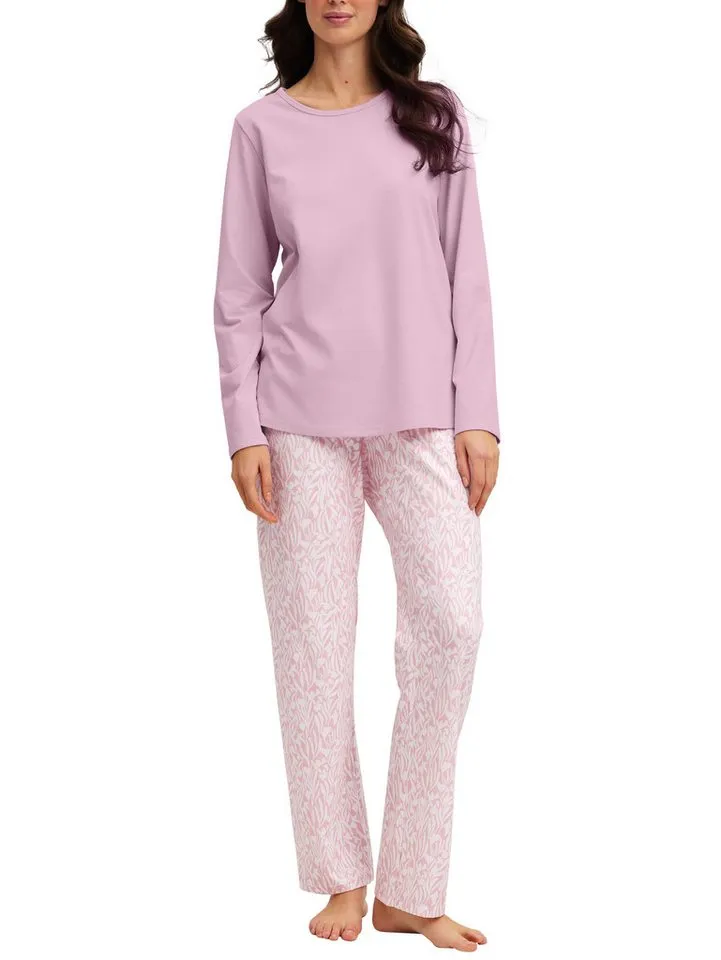 CALIDA CALIDA Schlafanzug Blooming Nights (2 tlg) Streifen-Design, Single Jersey Qualität, Rundhals, Langarm, weich, Lila, – Produktbild 3 von 4