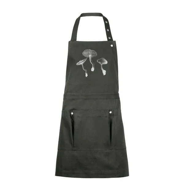 HANDGEDRUCKT HANDGEDRUCKT "Pilze" Schürze kurz aus zertifizierter Bio Baumwolle, Dark grey, – Produktbild 1 von 3
