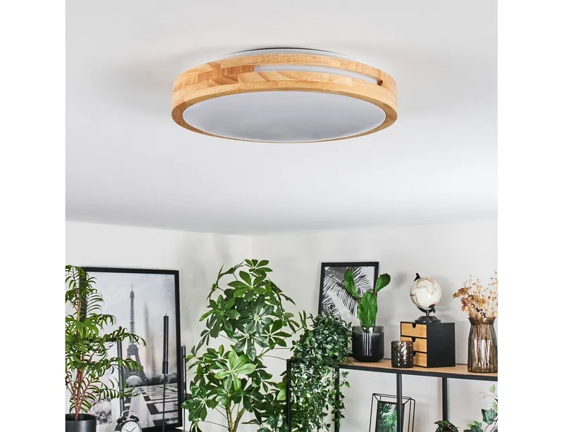 hofstein Deckenleuchte moderne Deckenlampe aus Metall/Bambus/Kunststoff in Weiß/Natur, LED wechselbar, 3000 Kelvin, Leuchte im angesagten Boho-Design (30cm), 1700 Lumen, LED 16 W, Beige|weiß, – Produktbild 5 von 5
