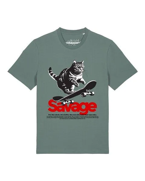 watapparel watapparel T-Shirt Unisex Savage cat, Green bay, – Produktbild 1 von 3