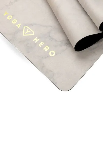 Yoga Hero Yoga Hero Yogamatte Classic 3,5mm mit Tragegurt, White marble gold (grau), – Produktbild 3 von 4