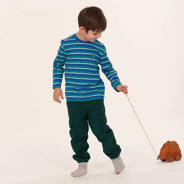 Sense Organics Sense Organics Kinder Langarmshirt, Modell LUKE, Petrolgrün geringelt mit baum, – Produktbild 2 von 4