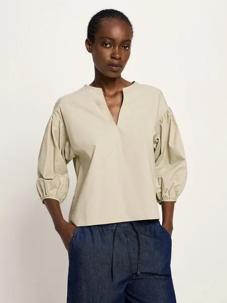 LANIUS LANIUS Bluse mit Kräuseln (GOTS) aus Bio-Baumwolle, Stone, – Produktbild 1 von 4