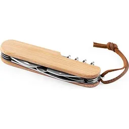 hi!dea™ hi!dea™ RYKER. Multifunktionales Taschenmesser aus Bambus und Edelstahl mit PU-Griff, Beige, – Produktbild 1 von 1