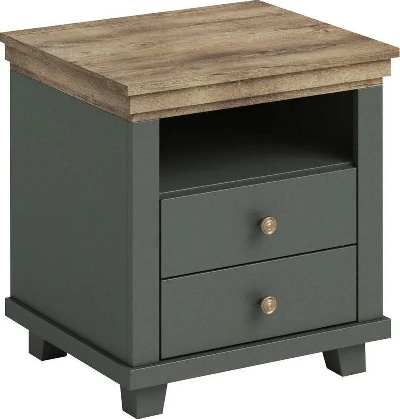Home affaire Nachtkommode Evora mit 2 Schubläden, Nachttisch in 2 verschieden Farben erhältlich, 52x42x54 cm (BxTxH), Beistelltisch mit MDF-Applikationen, Landhausstil, Grün, – Produktbild 3 von 5