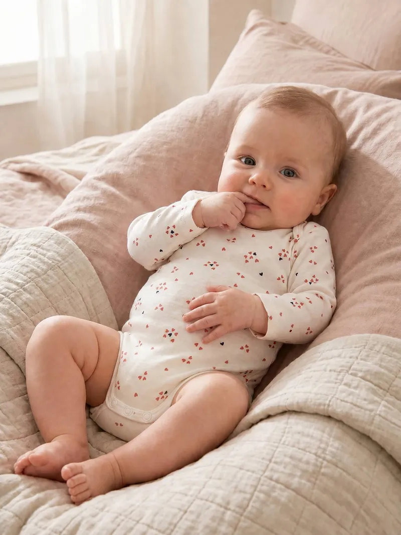 Vertbaudet 3er-Pack Langarm-Bodys Baby Baumwolle, Wollweiß, – Produktbild 2 von 4