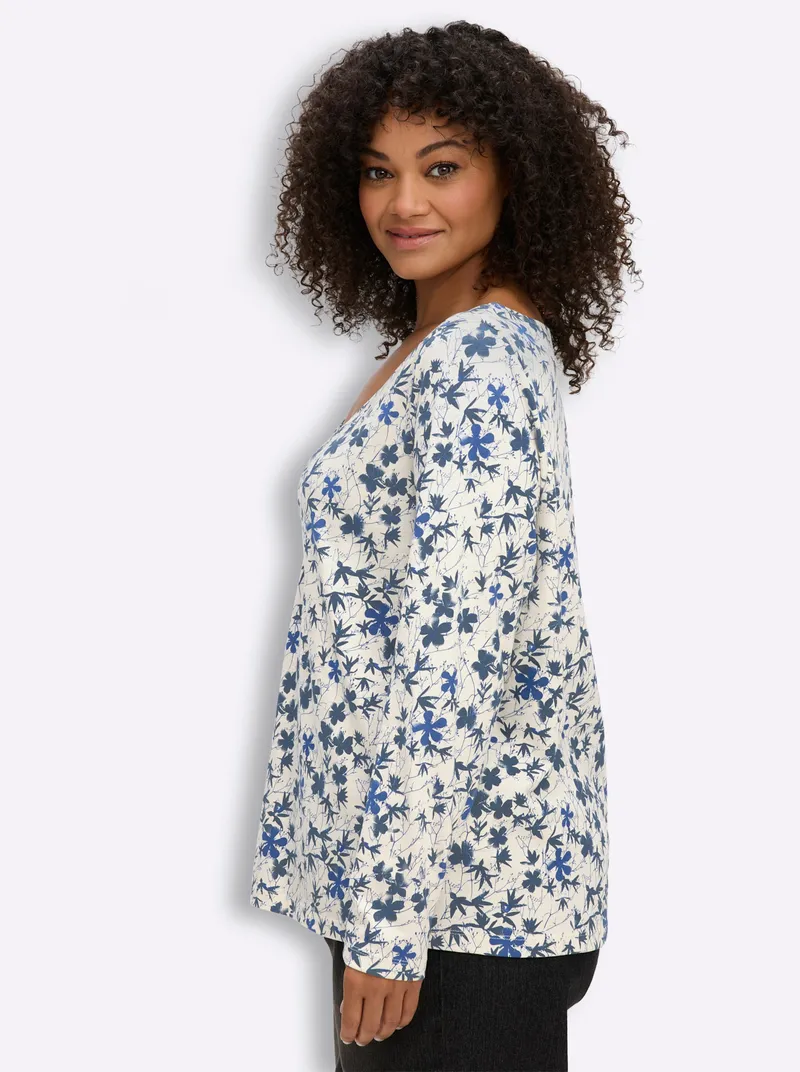 sheego Langarmshirt champagner-rauchblau-gemustert, Champagner-rauchblau-gemustert, – Produktbild 2 von 2