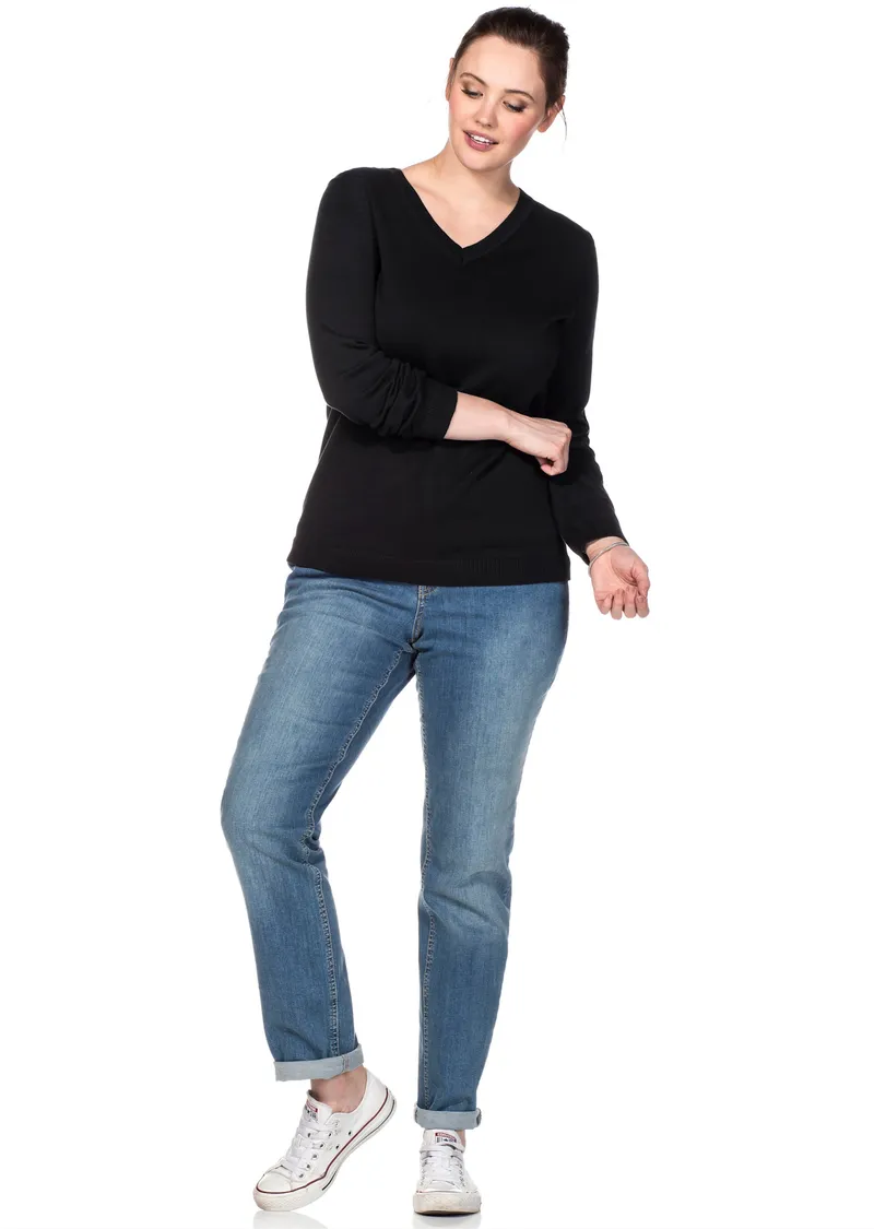 sheego Feinstrickpullover schwarz, Schwarz, – Produktbild 2 von 2
