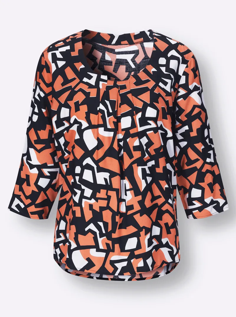 Witt Druckbluse papaya-schwarz-bedruckt, Papaya-schwarz-bedruckt, – Produktbild 1 von 2