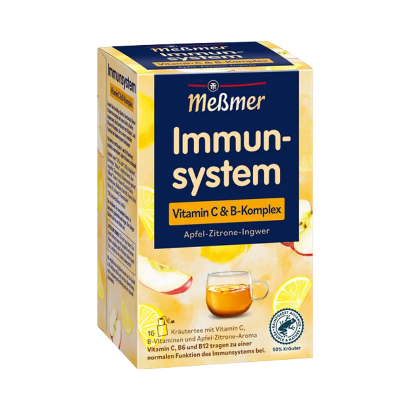 Meßmer Meßmer Immunsystem Apfel Zitrone Ingwer, Vitamin C & B Komplex, Kräutertee, Teebeutel im Kuvert, 2. Entnahmefach/displaytauglich, 32g – Produktbild 1 von 1