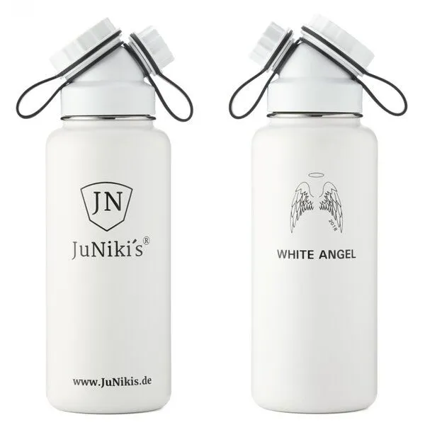 JN JuNiki's JN JuNiki's Exklusive JuNiki´s Trinkflasche XL aus Edelstahl Vakuum-isoliert 1L/32oz – limitierte Sonderedition „White Angel“ – Produktbild 1 von 4