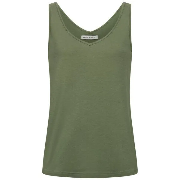 NATIVE SOULS NATIVE SOULS Lyocell Damen V-Neck Top, Leaf green, – Produktbild 1 von 1