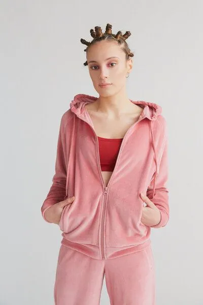 Leela Cotton Leela Cotton Damen Nicky Kapuzenjacke Bio-Baumwolle Jacke Hoodie1271, Altrosa, – Produktbild 3 von 7
