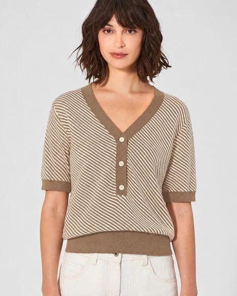 HempAge HempAge Damen Halbarmpullover Hanf/Biobaumwolle, Grit(braun), – Produktbild 1 von 4