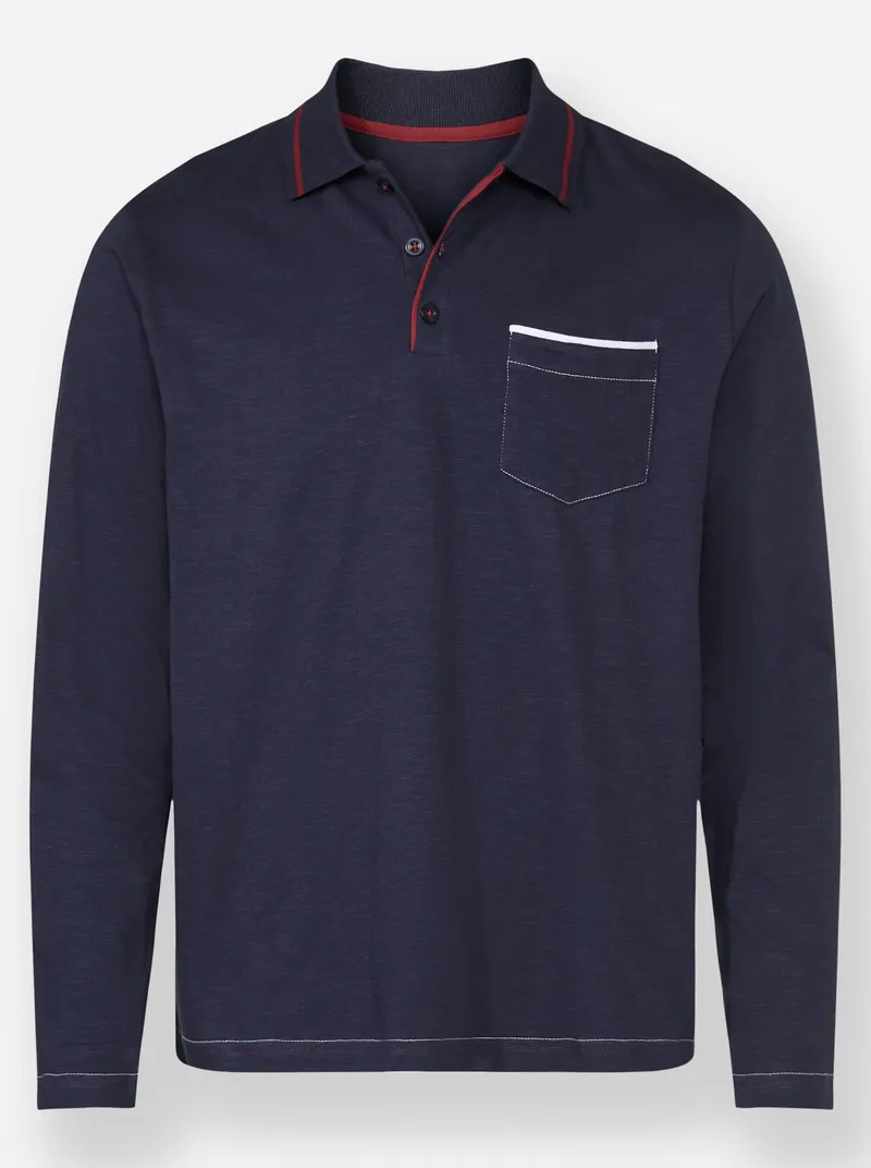 marco donati Langarm-Poloshirt, Marine, – Produktbild 1 von 2