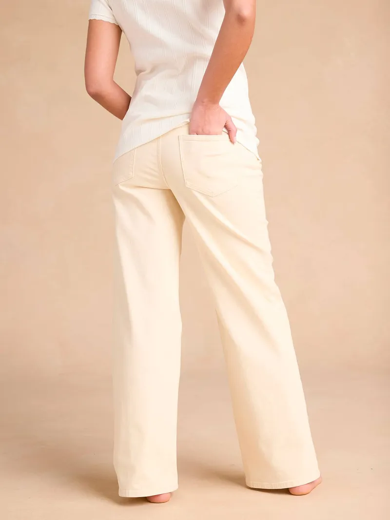 Envie De Fraise Weite Umstands-Jeans mit Seamless-Einsatz am Bauch ENVIE DE FRAISE, Wollweiß, – Produktbild 3 von 4
