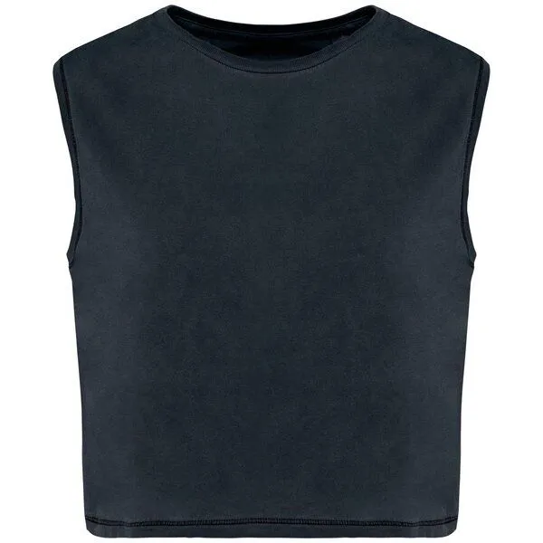 Greenspired Greenspired Umweltfreundliches ärmelloses Cropped Damen-T-Shirt 165g/m², Verwaschenes kohlegrau, – Produktbild 1 von 2