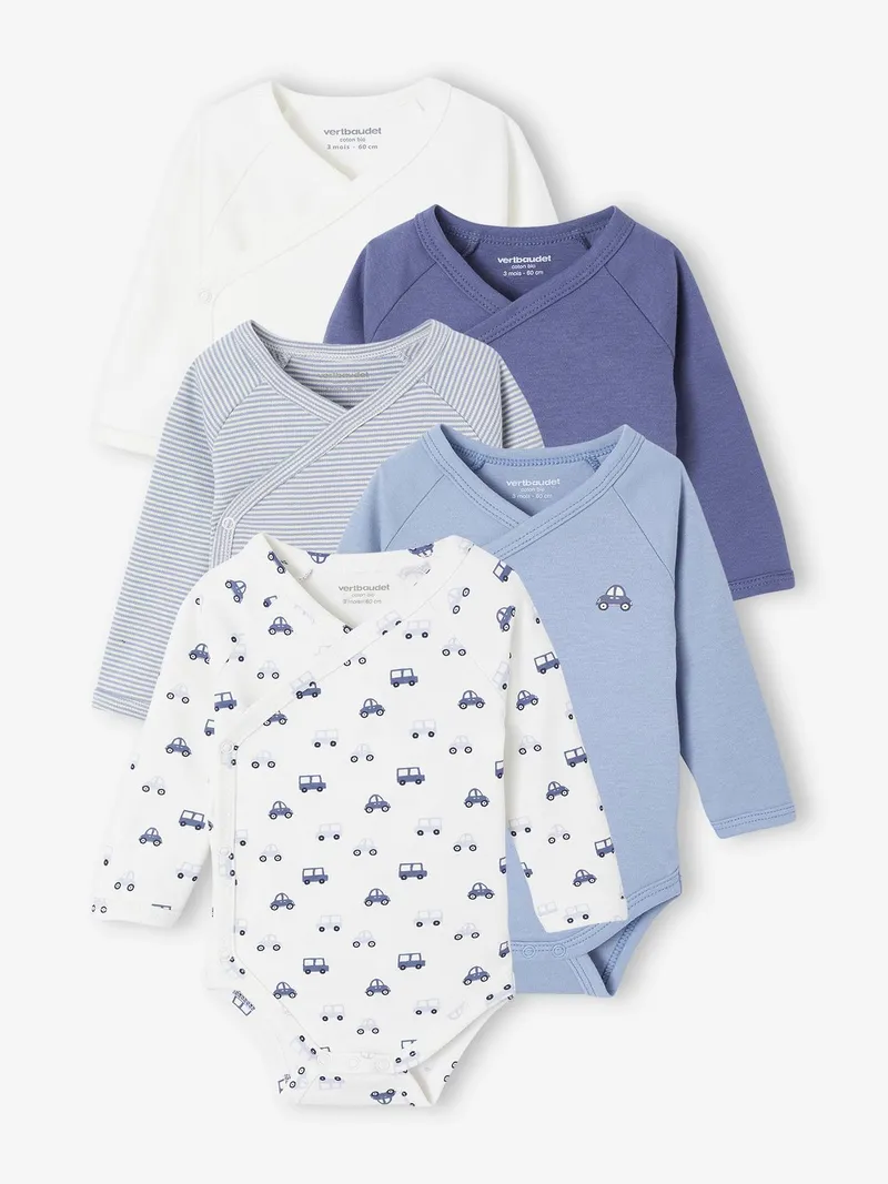 Vertbaudet 5er-Pack Baby Wickelbodys, Blau, – Produktbild 1 von 3