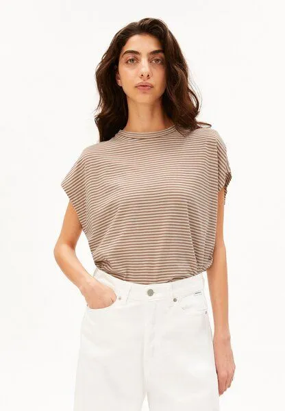 ARMEDANGELS ARMEDANGELS SLUB JERSEY STRIPE Damen T-Shirt aus Bio-Baumwolle, Oatmilk-cinnamon dust, – Produktbild 1 von 4