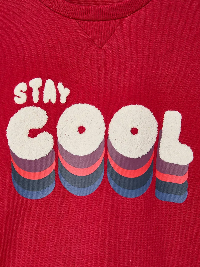 Vertbaudet Sweatshirt STAY COOL mit Bouclé-Applikation Jungen, Rot, – Produktbild 3 von 3