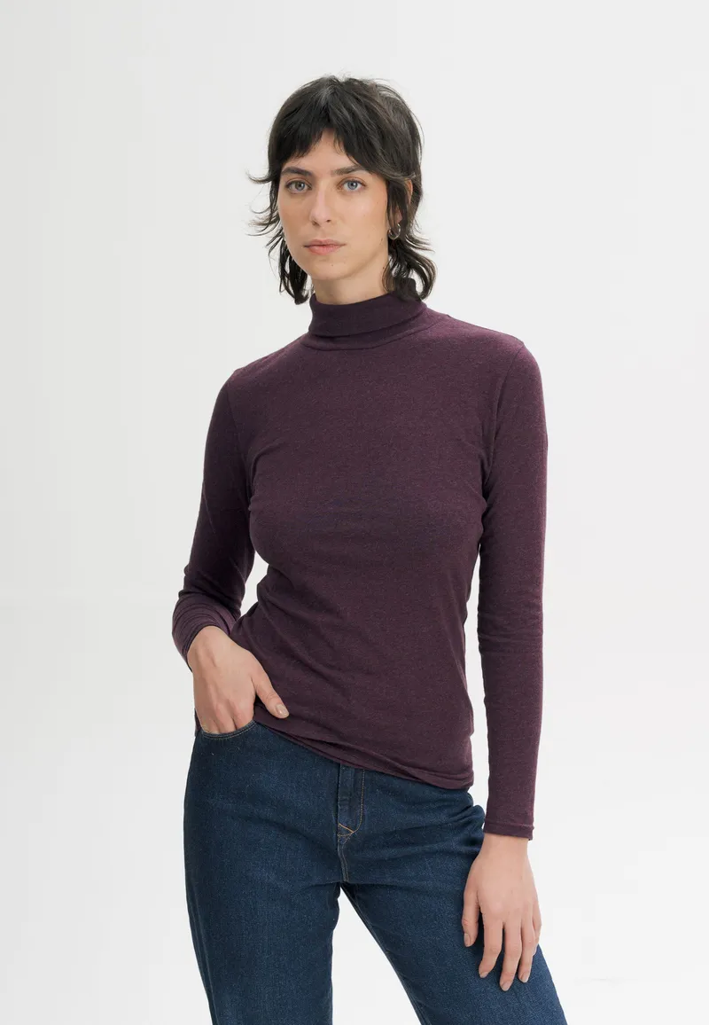MELA MELA Turtleneck Shirt Style ANCHAL aus 100% Bio-Baumwolle, Elderberry melange, – Produktbild 1 von 4