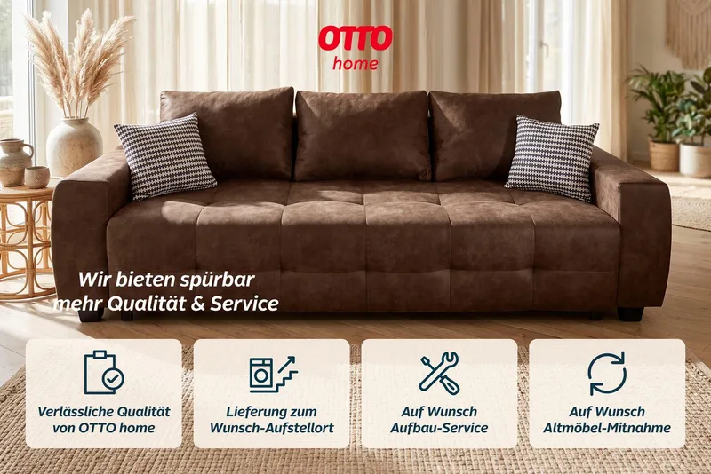 OTTO home Schlafsofa Bella B: 241 cm, Liegefl. 142x194 cm mit Bettkasten & Zierkissen, Schlafcouch mit Gästebett, 2 Zierkissen inklusive, frei stellbar, Braun, – Produktbild 6 von 6
