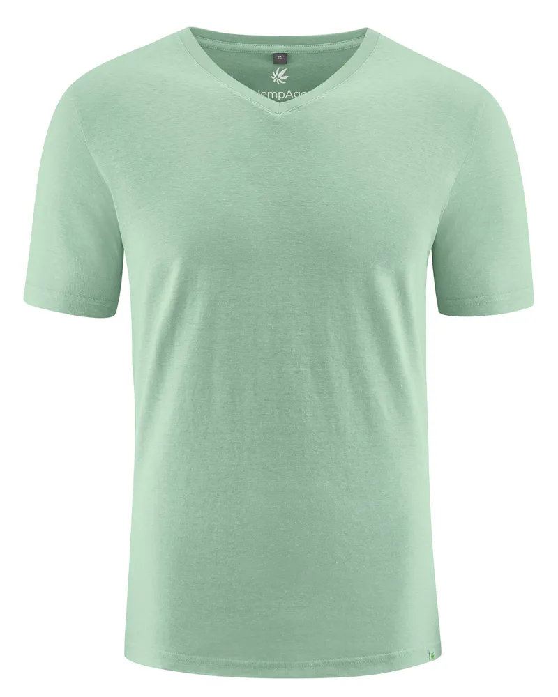 HempAge Hempage Herren vegan T-Shirt Mit V-Ausschnitt Schmal Geschnitten Mintgrün, Grün, – Produktbild 1 von 2