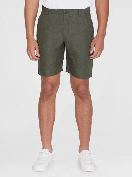 KnowledgeCotton Apparel KnowledgeCotton Apparel Regular Shorts CHUCK aus Bio-Leinen, Grün-burned-olive, – Produktbild 1 von 3