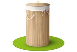 Juskys Wäschekorb Curly-Round 55 L in Natur aus Bambus mit Deckel & Wäschesack, Wäschesammler für 2 Personen, schmal mit Ø 35 x 60 cm & Kordelgriffen – Produktbild 1 von 1