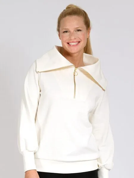 Magadi Magadi Damen Sweat-Troyer NORA aus Sweat-Stoff, mit Reißverschluss, Natur (off white), – Produktbild 2 von 4