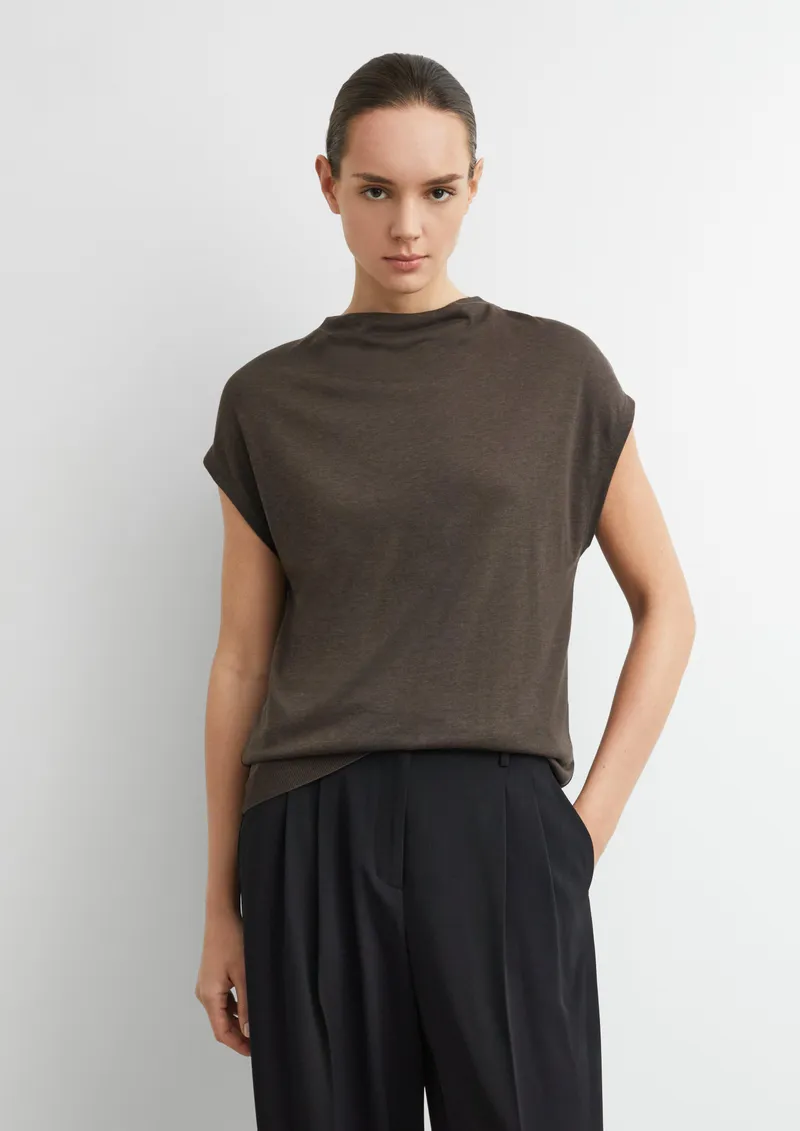 comma comma Fließendes Shirt aus Lyocellmix, Braun, – Produktbild 2 von 3
