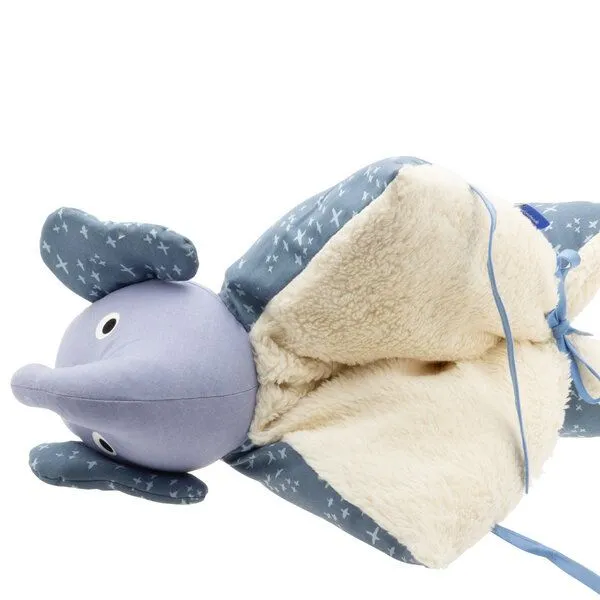 Flosinn Flosinn Kuschelkissen Elefant als Reisekissen mit Teddyplüsch aus Baumwolle Personalisierbar, Blau, – Produktbild 4 von 5