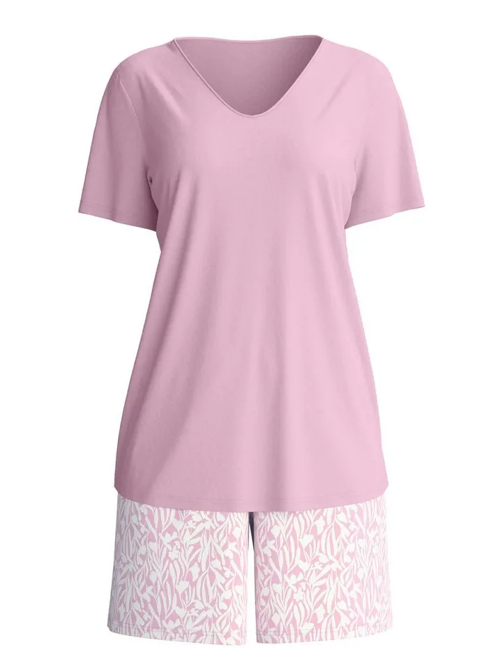 CALIDA CALIDA Shorty Blooming Nights (2 tlg) Hose geblümt, Oberteil uni, V-Ausschnitt, kurzärmelig, Lila, – Produktbild 5 von 5