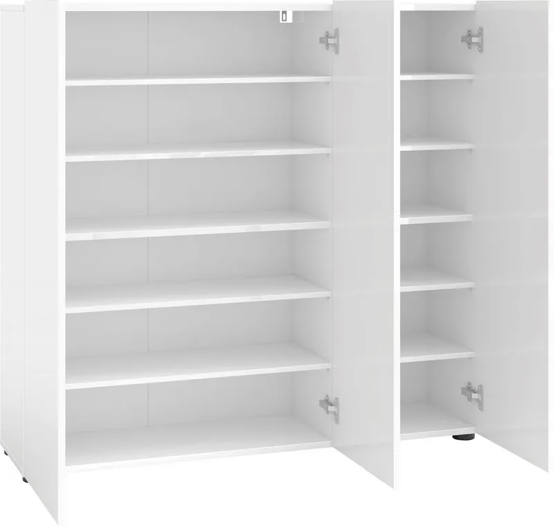 Home affaire Schuhschrank MISTER- Schuhregal, Made in Italy, 12 Fächer, 10 Einlegeböden (120x34x114 cm) Komplett in Hochglanz lackiert, mit Platz für ca. 24 paar Schuhe, Weiß, – Produktbild 4 von 5