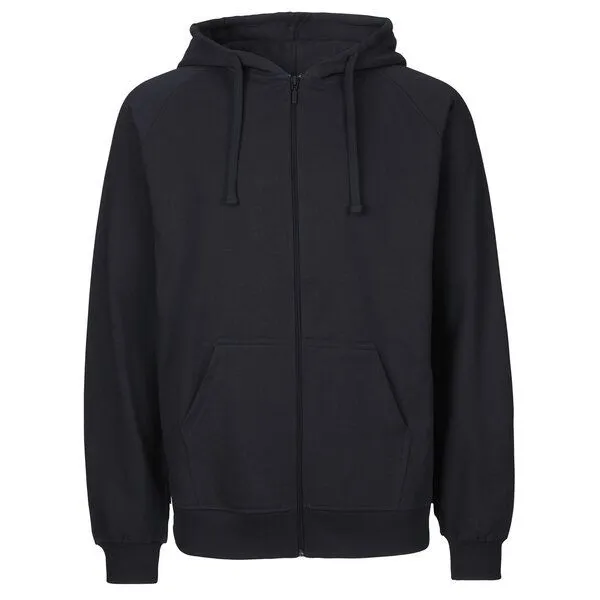 HANDGEDRUCKT HANDGEDRUCKT "Vernetzt" Männer Zip Hoody aus reiner Biobaumwolle (kbA), Navy, – Produktbild 2 von 4
