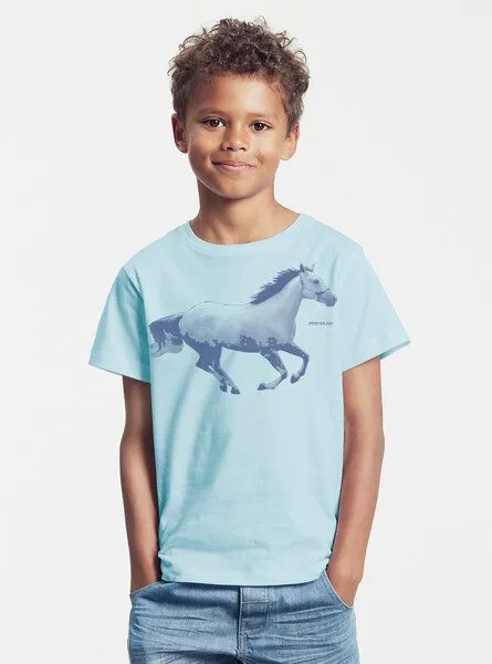 Peaces.bio - handbedruckte Biomode Peaces.bio - handbedruckte Biomode Bio-Kinder T-Shirt Horsepower, Hellblau, – Produktbild 2 von 2