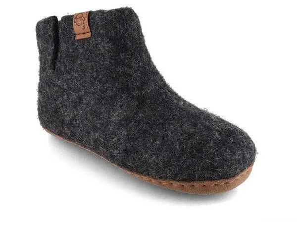 WoolFit WoolFit Yeti Kids Hüttenschuhe aus 100% Wolle mit Ledersohle, Grau, – Produktbild 1 von 3