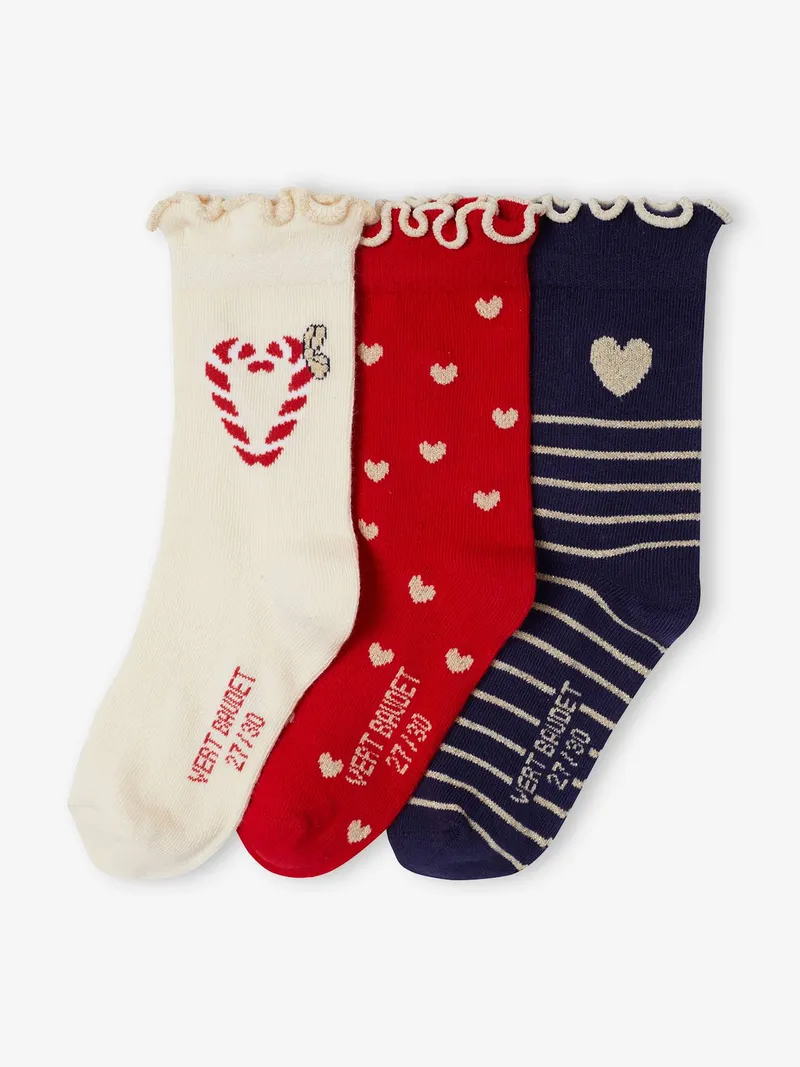 Vertbaudet 3er-Pack Weihnachts-Socken mit Wellenabschluss Mädchen, Rot, – Produktbild 1 von 3