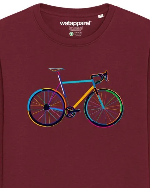 watapparel watapparel Sweatshirt Unisex Fahrrad by night, Burgundy, – Produktbild 3 von 3