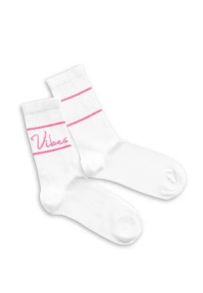 Natural Vibes Natural Vibes Vibes Socken | Bio GOTS | Tennissocken | Bunte Socken | Herren Damen Socken | Pinker Schriftzug – Produktbild 1 von 4