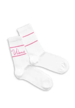 Natural Vibes Natural Vibes Vibes Socken | Bio GOTS | Tennissocken | Bunte Socken | Herren Damen Socken | Pinker Schriftzug – Produktbild 1 von 1