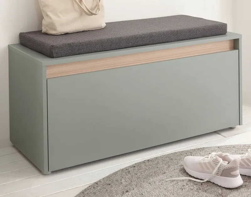 Furn.Design Schuhbank Center (Garderobenbank in Salbei Grün mit Eiche, 100 x 45 cm), mit 4 Fächern, Grün, – Produktbild 5 von 5