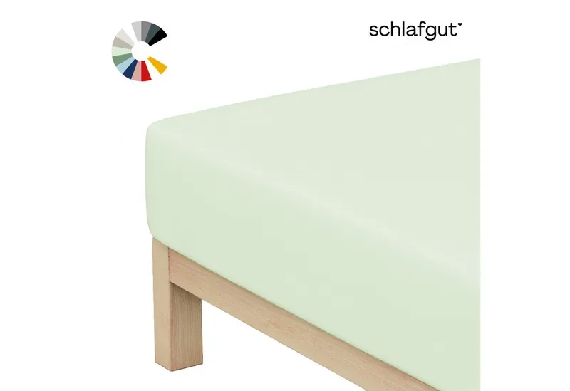 Schlafgut Schlafgut Spannbettlaken Basic Cotton Bettlaken, 160 g/m², 100% Baumwolle, Spannbetttuch, Jersey, Gummizug: rundum, (1 Stück), Spannbettlaken bis 20 cm Matratzenhöhe, bügelfrei und pflegeleicht, Grün, – Produktbild 1 von 8
