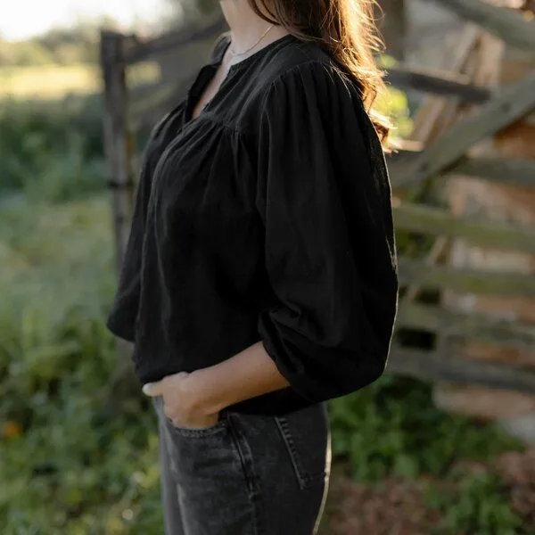 NORDLICHT NORDLICHT Jacquard Boho Bluse Birga, Schwarz, – Produktbild 2 von 4