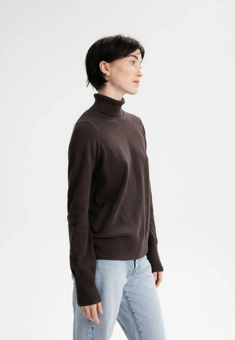 MELA MELA Damen vegan Pullover Feinstrick-Rollkragenpullover Mayura Dunkelbraun, Dunkelbraun, – Produktbild 1 von 2