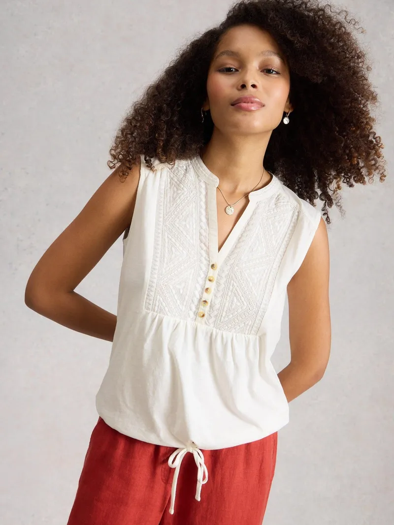 White Stuff Ärmellose Bluse Peony - 46, Reines weiß, – Produktbild 1 von 4