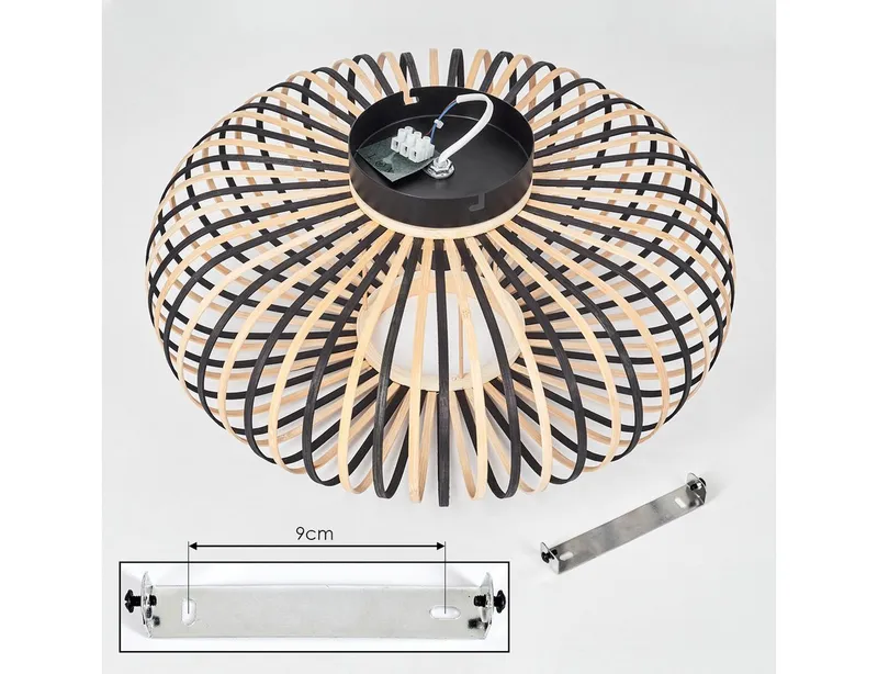hofstein Deckenleuchte moderne Deckenlampe aus Metall/Bambus in Schwarz/Naturfarben, ohne Leuchtmittel, Boho-Design Deckenleuchte, Lichteffekt an d. Decke, Ø 40 cm, 1 x E27, Beige|schwarz, – Produktbild 5 von 5
