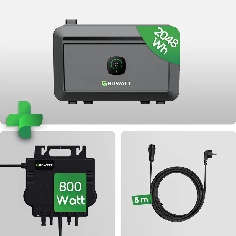 Growatt Growatt NOAH 2000 Plug & Play Speicher + NEO 800M-X Wechselrichter + 5m Schukokabel Set – Produktbild 1 von 2