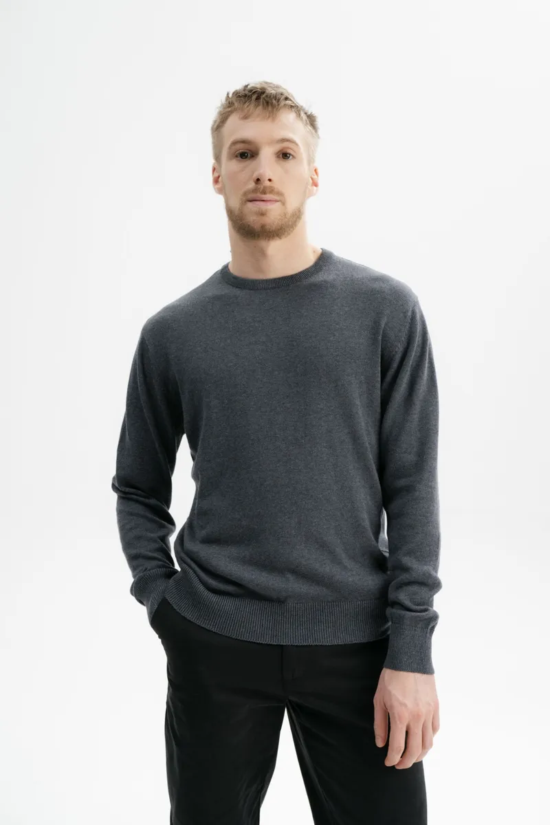 MELA MELA Herren vegan Feinstrickpullover Himal Anthrazit Melange Dunkelgrau, Dunkelgrau, – Produktbild 2 von 2
